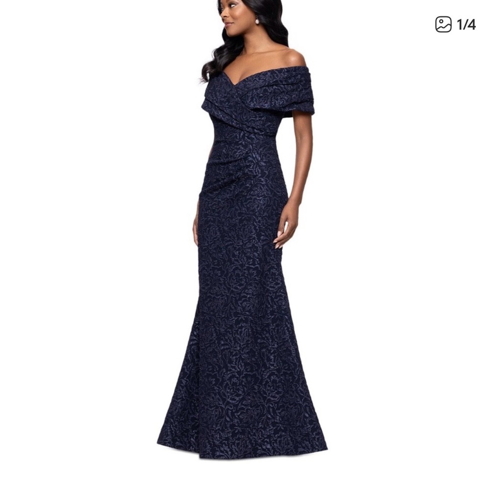 Betsy & Adam Off The Shoulder Mermaid Gown
